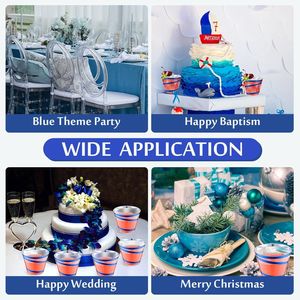 Bicchieri di Plastica Blu con Bordo Ondulato, Eleganti Calici Usa e Getta per Feste di Halloween e Natale, Set da 50 Pezzi - Product Image 3