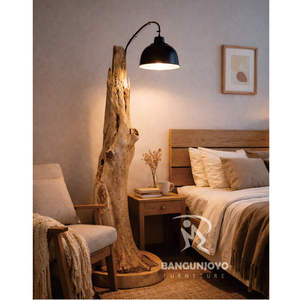 Lampe sur pied en teck moderne et tropicale - Design en bois massif écologique et durable pour salon, chambre, bureau à domicile et appartement - Product Image 1