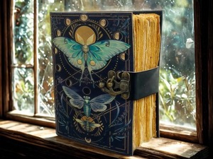 Luna Moth Design, Blank Spell <b>Book</b> of <b>Shadows</b> Deckle Edge Paper with Lock Clasp Wiccan - Product Image 1
