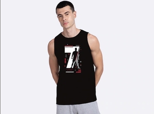 Débardeur sans manches noir pour homme, imprimé géométrique, col rond, décontracté, respirant, en polyester, vêtements de sport - Product Image 6
