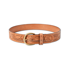 High Quality Western <b>Belt</b> Floral Hand Tooled Grain Leather <b>Belt</b> for <b>Men</b> & Women Classic <b>Tan</b> Cowboy <b>Belt</b> with Antique Brass Pin - Product Image 1