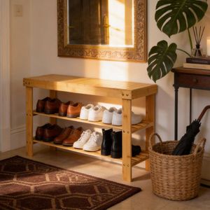 Étagère à chaussures en bambou sans couture à 3 niveaux, 70 cm de long, bois naturel, dimensions 70*28*45 cm - Product Image 1