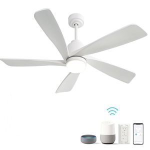Ventilatore da Soffitto Moderno da 52 Pollici con Luce LED Dimmerabile e Telecomando Intelligente, 5 Pale in Legno Massello, Motore DC Reversibile - Product Image 1