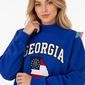 Sudadera de cuello alto Georgia para mujer, negra, con mapa del estado bordado, corte oversize, para otoño - Product Image 6
