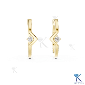 Boucles d'oreilles créoles en or massif 14 carats avec diamant CVD de laboratoire solitaire en forme de V chevron, fermoir à pression, bijoux raffinés pour femme, mariage et soirée - Product Image 2