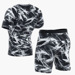 Ensemble de sport pour homme personnalisé professionnel à motifs, 2 pièces, compression, séchage rapide, t-shirt et short sublimés, ensemble d'entraînement fitness - Product Image 3