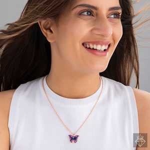 สร้อยคอแฟชั่นจี้ผีเสื้อป้องกันการเสื่อมเสียหรูหราสีน้ำเงินและสีชมพู - Product Image 4