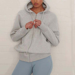 High Quality Cotton Women's <b>Zipper</b> Crop <b>Top</b> Hoodies Sweatshirts Plus Size Breathable Oversized Fleece for Winter Hooded Collar - Product Image 5