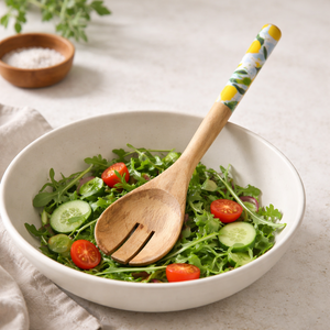 Juego de cubiertos planos alargados, tallados a mano, ecológicos, no tóxicos, estilo americano, con estampado de limón natural, de madera de mango, para fiestas. - Product Image 3