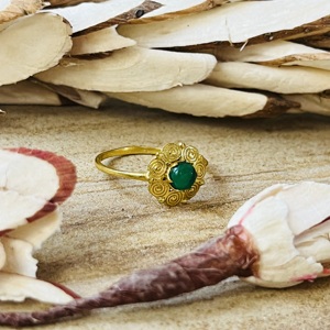 Latest Vintage Floral Green Onyx <b>Ring</b> 18k Gold Plated Flower <b>Statement</b> Women <b>Ring</b> Dainty Handmade Nature Inspired Wholesale <b>Ring</b> - Product Image 4
