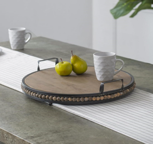 Modern & Top Trending <b>Black</b> Iron Handle Wooden Beaded <b>Tray</b> Metal <b>Serving</b> <b>Tray</b> for Table Decoration Customized Size & Shape - Product Image 2