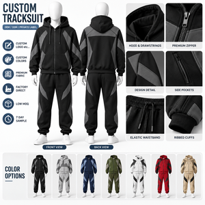 Ensemble de survêtement deux pièces streetwear avec sweat à capuche zippé à empiècements colorés et pantalon de jogging, coloris personnalisé, commande en gros - Product Image 3