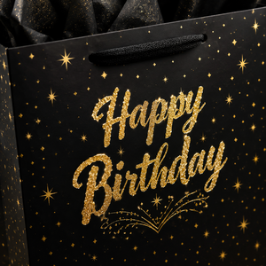 Luxury Custom Birthday Gift <b>Bag</b> with Greeting Card Black Gold Foil Design Paper Gift Packaging <b>Bag</b> for Party Celebration - Product Image 2