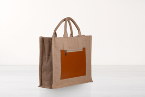 Designer Jute Bag with PU Leather Pocket Multi Functional Eco Friendly <b>Tote</b> for Daily Use - Product Image 3