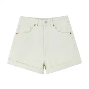 Blue custom denim <b>shorts</b> <b>low</b>-<b>rise</b> button-down cotton denim jeans womens stretchy minimalist style <b>short</b> button-down with pockets - Product Image 1