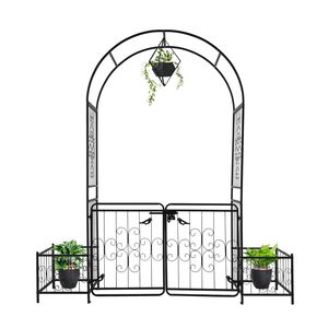 Arco in Ferro Battuto Nero 198,5*50*219cm con Porta e Telaio per Piante, Resistente ai Roditori, per Decorazione Paesaggistica e Recinzione del Prato - Product Image 5