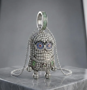 Colgante de Moissanita Hiphop Personalizado de Plata 925 Bañado en Oro Rosa, con Encanto de Minion de Dibujos Animados, Corte Brillante, Bañado en Rodio, Joyería de Oro de 14K - Product Image 1