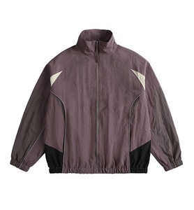 Unisex Color Blocking <b>Racer</b> <b>Jacket</b> Stand Collar Zipper Closure Sporty Style Breathable Lightweight Waterproof Windproof - Product Image 3