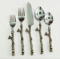 Ensemble de couverts en acier inoxydable 5 pièces, poli miroir, écologique, style américain, réutilisable, facile à nettoyer, cuillère et fourchette pour dîner