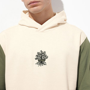 Men's Hooded Raglan Sleeve Sweatshirt Embroidered <b>Tree</b> Logo Cream Green Cotton French Terry Casual Autumn Wear Hooded - Product Image 6