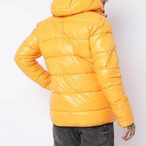 Men's Yellow Glossy Hooded Puffer Jacket Lightweight Warm Quilted Winter Zip Up <b>Bubble</b> <b>Coat</b> - Product Image 2