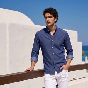 Camisa Casual de Manga Larga para Hombre, de Algodón Oxford Azul, con Botones, Transpirable, para Verano, Servicio OEM/ODM Aceptable - Product Image 2