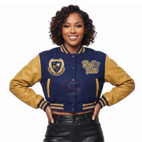 Blousons bomber courts pour femmes, broderie chenille, patch chenille, streetwear, coupe courte personnalisée, style universitaire, blousons courts tendance
