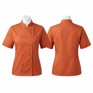 เสื้อเชฟยูนิเซ็กซ์ พรีเมียม ผ้าคอตตอน/โพลีเอสเตอร์ทวิล 240 GSM แขนสั้น ติดกระดุม สีขาว/ดำ ตัดกันเป็นสีตัดกัน  ชุดยูนิฟอร์มสั่งทำพิเศษ - Product Image 5