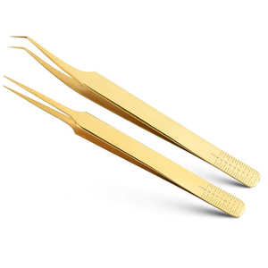 <b>Professional</b> Stainless Steel Anti-Magnetic Anti-Static Fiber Tip Eyelash Extension Tweezers Gold Color Volume Lash Tweezers - Product Image 5