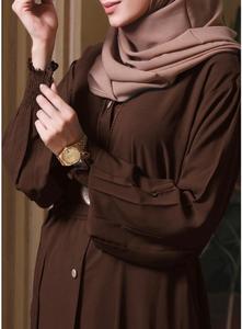 Abaya premium con cinturón y mangas con puños tipo gofre, abaya larga de crepé Jazz, conjunto de túnica maxi para mujer, para oración. - Product Image 2