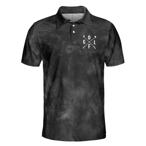 Men's <b>Black</b> Golf <b>Polo</b> Shirt Short Sleeve Sublimation Print Quick Dry Casual Sport <b>Top</b> with Smoke Design and Golfer Silhouette - Product Image 2