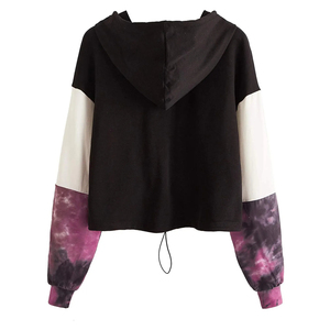 Custom Manufacturer OEM Unisex Hooded Crop Sweatshirt Tie-Dye <b>Raglan</b> Sleeve Color Blocking Oversized Knitted Casual Autumn <b>Top</b> - Product Image 3