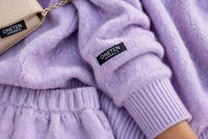 Ensemble de survêtement en tricot lilas pour femmes, col roulé, manches longues, coupe ample, survêtement de détente 2 en 1 - Product Image 6