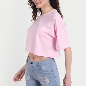 Top corto personalizado a la moda, de manga corta, liso, para fitness, ropa de gimnasio, top corto holgado de gran tamaño para mujer - Product Image 3
