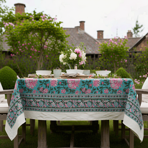 Mohini Green Gud Christmas <b>Tablecloth</b> 180x270cm Handcrafted Block Printed 100% Cotton Holiday Dining Table Decor Style - Product Image 2