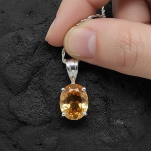 Pendentif ovale en citrine naturelle, argent sterling 925 plaqué or 14 carats, pierre précieuse jaune, cadeau de bijoux pierre de naissance de novembre - Product Image 3