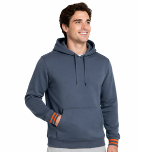 Sweat à capuche pour homme tendance et très demandé, couleur rose poussiéreuse, avec poignets rayés gris, style streetwear pour homme, sweat à capuche pull-over - Product Image 1