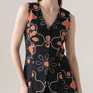 Chaleco Retro con Estampado Floral para Mujer, Cuello en V, Abotonado, Sin Mangas, Negro, Fabricante de Ropa - Product Image 5