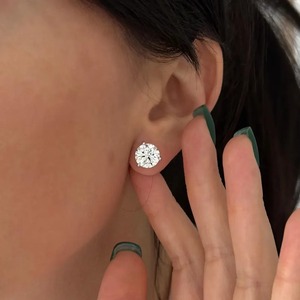 6 Carat Round Brilliant Lab Grown Diamond Stud <b>Earrings</b> 14k/18K White <b>Gold</b> Push <b>Back</b> Screw <b>Backs</b> Dainty Trendy IGI Certified - Product Image 3