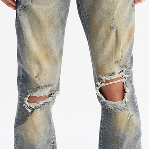 Service OEM de conception pour les acheteurs en gros avec logo personnalisé, pantalon pour garçons de haute qualité, couleur unie, design déchiré, en denim. - Product Image 4