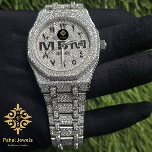 Iced Moissanite Stainless Steel Mechanical <b>Automatic</b> Men's Watch 20mm Luminous Hands <b>Chronograph</b> Hidden Clasp Luxury Dress - Product Image 4