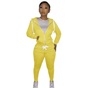 Conjunto Deportivo con Capucha para Mujer, Color Sólido, Manga Larga, Cierre Frontal, Ropa Casual de Otoño, Material Transpirable de Poliéster - Product Image 4