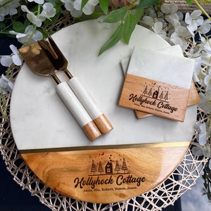 Exclusivo Set de Regalo de Tabla de Quesos de Mármol y Madera de Acacia con Cuchillos de Queso de Acero Inoxidable Dorado, Tabla Personalizada para Servir Charcutería - Product Image 1
