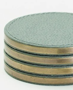 Premium PU Leather Stainless Steel Rim Coasters Set | 4-Piece Eco-Friendly Anti-Slip Reusable <b>Drink</b> Coasters Customized Color | - Product Image 3