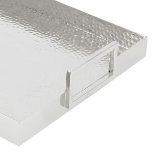 Plateau de service rectangulaire en métal avec surface texturée, design minimaliste poli, vaisselle durable pour les fêtes et les buffets - Product Image 4