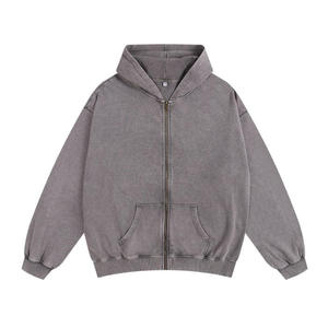 Sweat à capuche zippé pour homme en coton épais, respirant et confortable, avec broderie personnalisée, imprimé, délavé à l'acide et orné de strass, style streetwear - Product Image 3