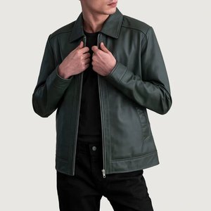 Chaqueta de Cuero Genuino de Piel de Vaca con Patrón a Cuadros, Chaqueta de Cuero con Grabado de Pitón, Chaqueta de Cuero Impermeable y Anti-UV - Product Image 1