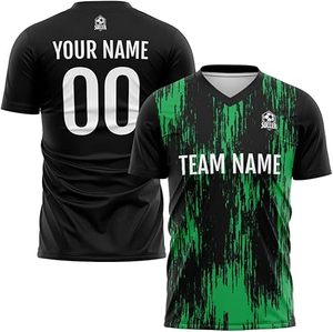 Ensemble de maillots de football personnalisés pour hommes, noir et vert, sublimés, col en V, évacuation de l'humidité, manches courtes, coupe athlétique, toutes saisons - Product Image 2