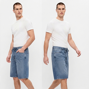 Shorts en jean pour hommes à taille élastiquée, coupe ample, style américain, haute qualité, style urbain - Product Image 1