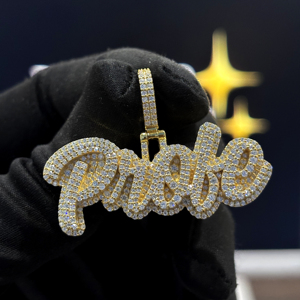 <b>Custom</b> Large Letter <b>Name</b> Pendant 925 Sterling Silver VVS Moissanite Fully Iced Script Hip Hop <b>Necklace</b> Yellow Gold Jewelry Bling - Product Image 5